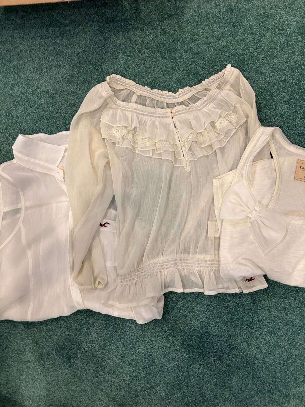 Hollister Small White Top Bundle Tank Button Front Blouse 3 Piece Lot